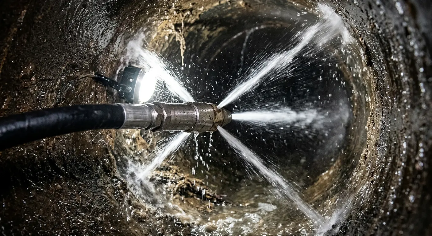 High-pressure hydro jetting nozzle cleaning sewer pipe for Sewer Line Relining in Vinita